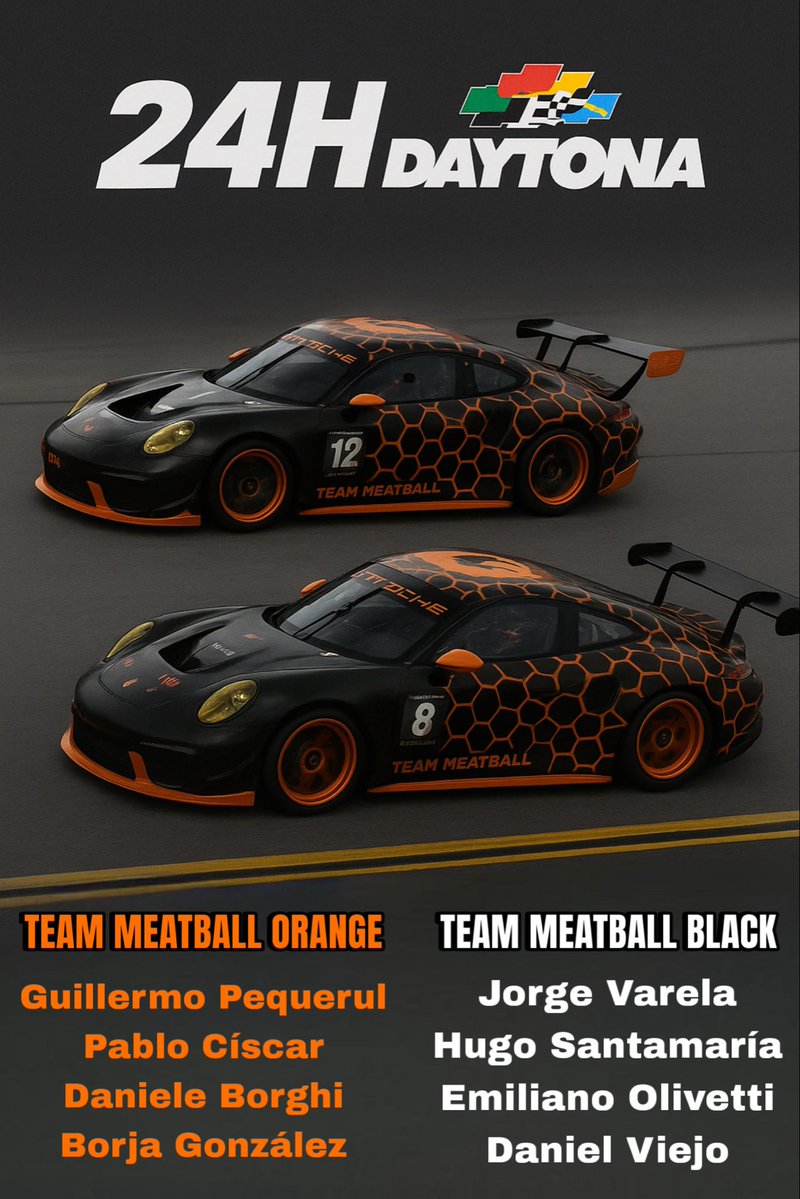 Este fin de semana tenemos resistencias en el equipo Meatball 🟠 mucha suerte a lo 8 pilotos 💪