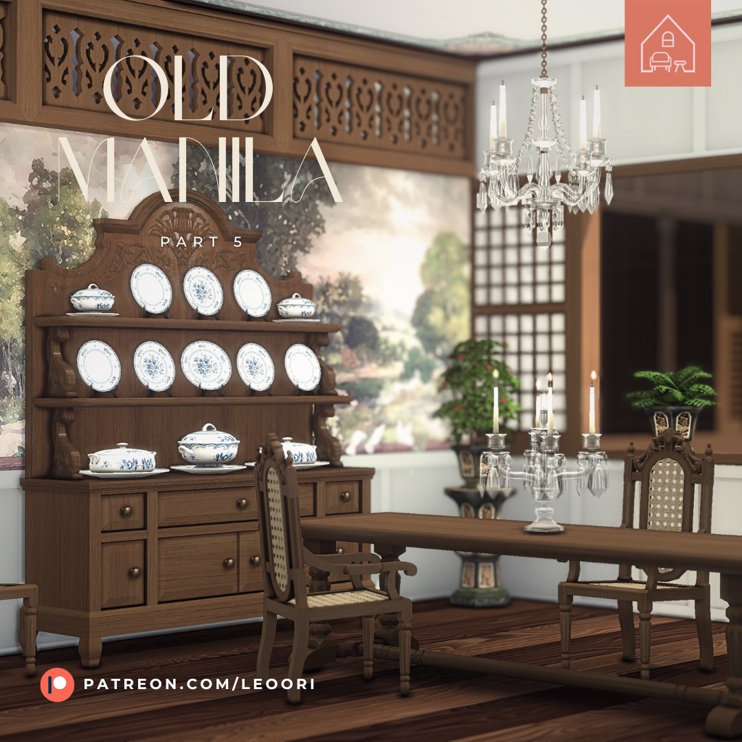 Old Manila Dining Room — PART 5 💐 is now on early access! ✨ patreon.com/posts/old-mani… 
The set includes 39 new items for build &amp; buy mode Public release in on December 21st ✨ 
#thesims #thesims4 #sims4 #sims4cc #ts4 #ts4cc #showusyourbuilds #oldmanila #leoori #philippines