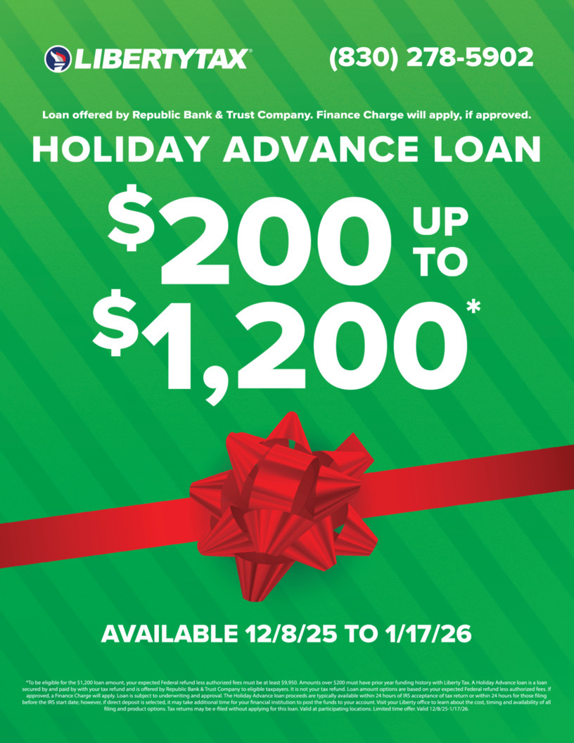 LALODIAZJR's tweet photo. Need quick cash? Call our Local Tax Experts to schedule your Holiday Advance Loan appointment! 📞 830-278-5902. Visit https://t.co/C0257njXwf to find an office near you. #LibertyTax #TaxPrep #LocalTaxExperts https://t.co/b0lPimfTT1