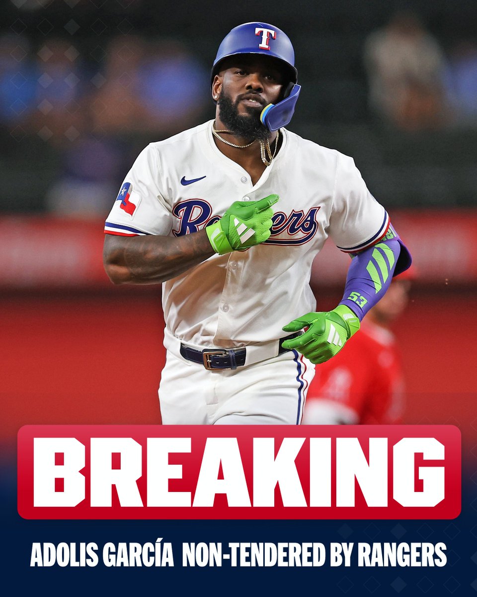 Adolis García, 2-time All-Star, 2023 ALCS MVP and World Series champion, has been non-tendered by the Texas Rangers and is now a free agent. 