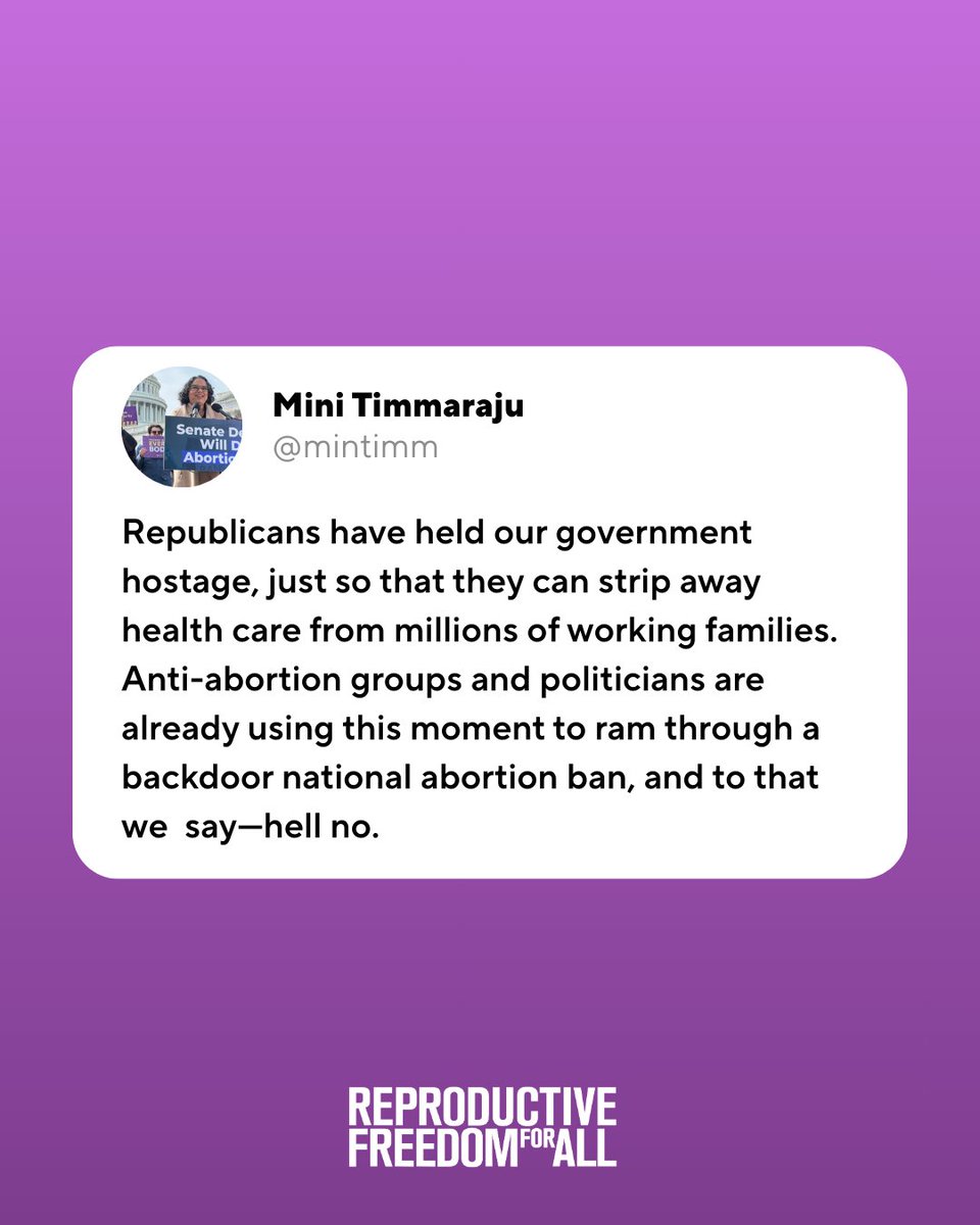 reproforall's tweet image. Republican lawmakers held our government hostage for weeks to strip health care away from millions and open the door for a national abortion ban. We’re grateful to the Democrats who defended health care, and we’re ready to put up a fight.