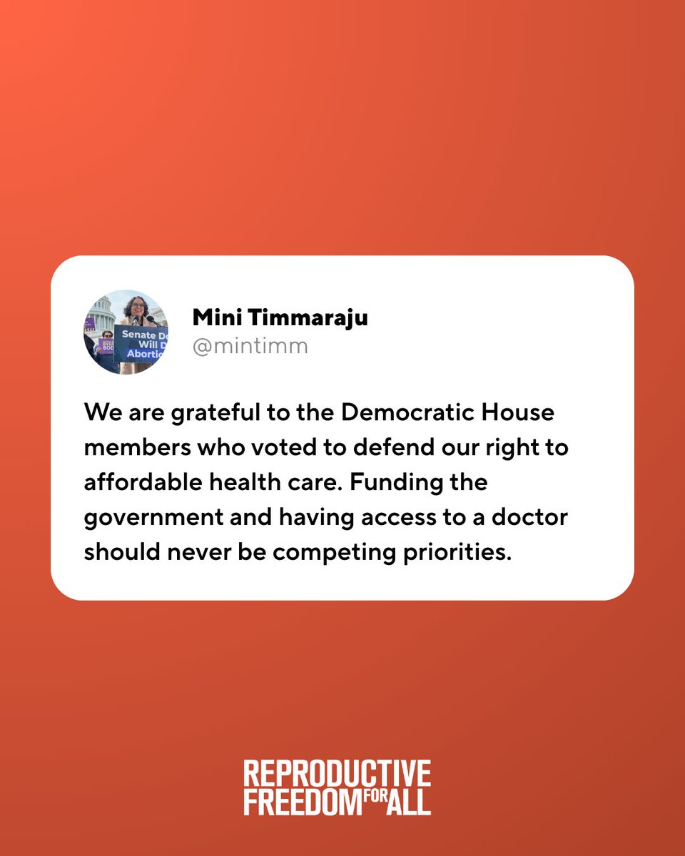 reproforall's tweet image. Republican lawmakers held our government hostage for weeks to strip health care away from millions and open the door for a national abortion ban. We’re grateful to the Democrats who defended health care, and we’re ready to put up a fight.