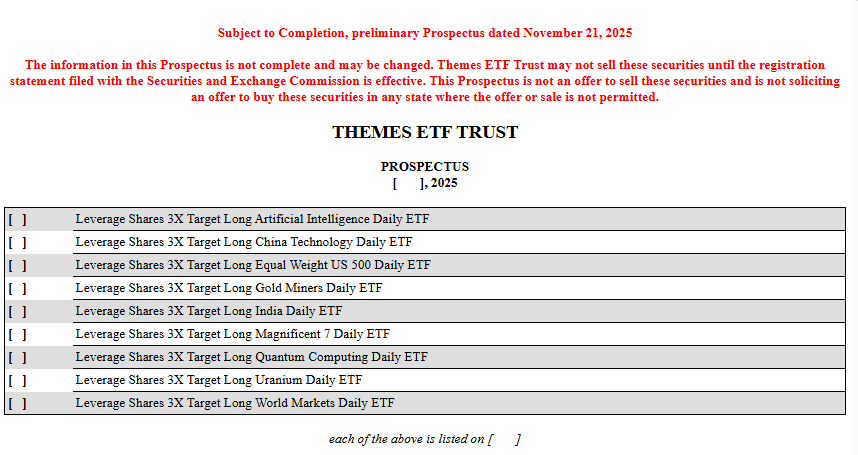 JSeyff's tweet image. NEW: A bunch more 3x ETFs filed from @ThemesETFs. including AI, Gold Miners, Uranium, Quantum computing and more