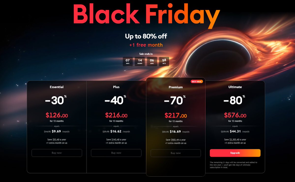 sssvenky's tweet photo. The legendary Black Friday discount for @Tradingview  starts today, November 21st and it’s bigger than ever.

This is the best platform that I have used for my charting purposes and MOST of my Technical Analysis.

I will give away 1 TradingView Annual subscription (Ultimate). 

All you have to do is like, RT, comment below why you need TradingView. 

Also be a follower. I will choose the winner on the 27th of November.

Get up to 80% and 1 month free:  

https://t.co/iBWGoGwz6J

Let’s make this Black Friday one to remember.