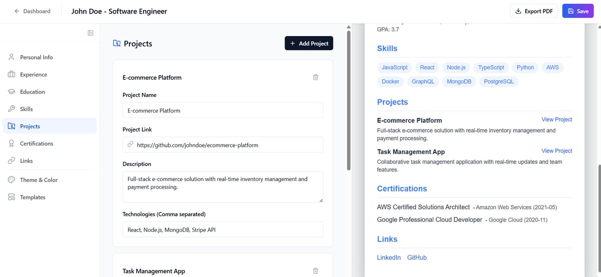 learn_with_san's tweet image. 🛠 Day 3 — Build in Public

– Skills section  ✅
– Projects section ✅
– Certifications section ✅
– Links section ✅
– Theme color customization ✅

The whole form is nearly complete. Feeling happy with the flow. 

#buildinpublic #aiproject #dailyprogress