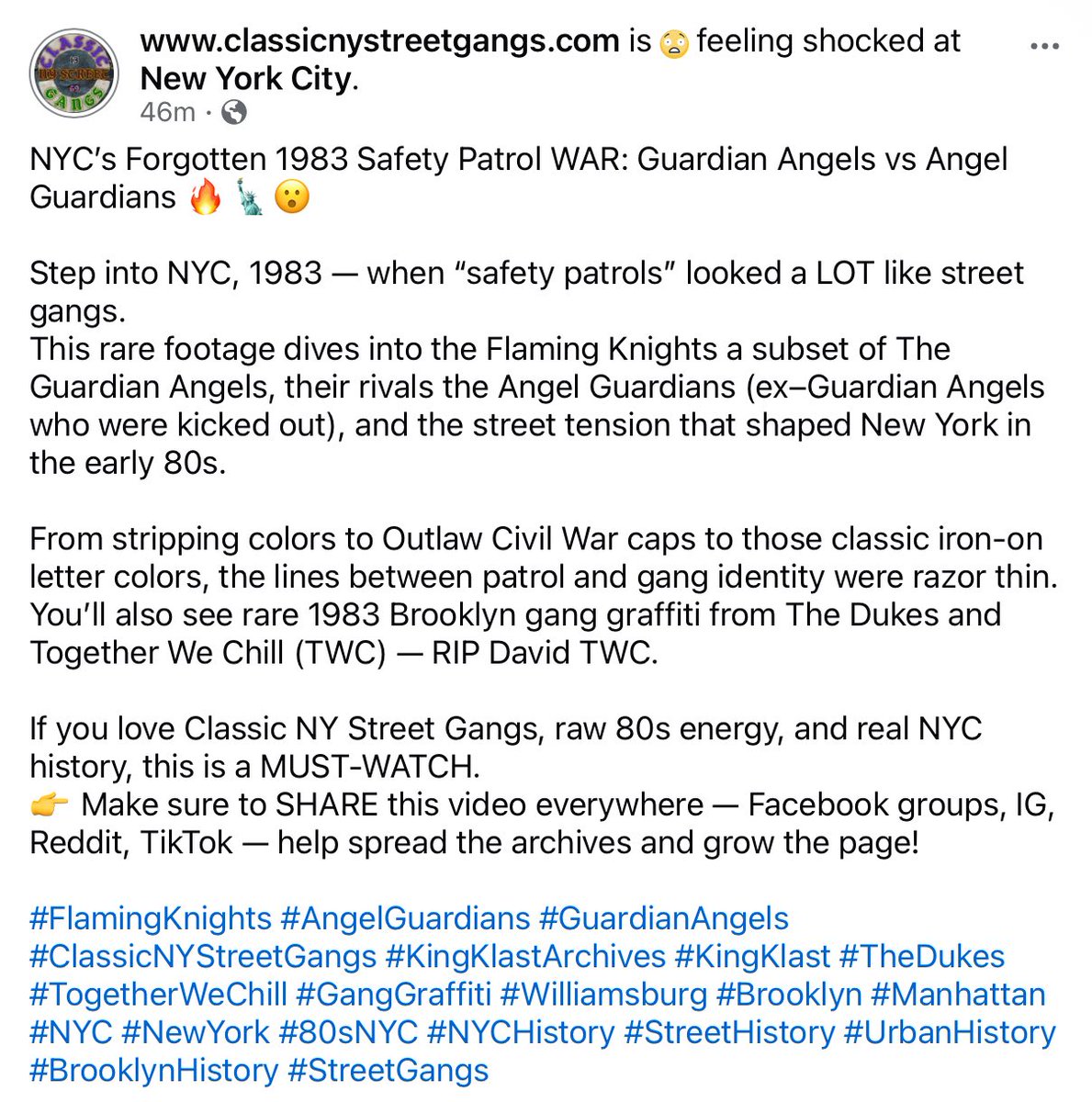 kingklast's tweet photo. NYC’s Forgotten 1983 Safety Patrol WAR: Guardian Angels vs Angel Guardians 🔥🗽😮

#FlamingKnights #AngelGuardians #GuardianAngels #ClassicNYStreetGangs #KingKlastArchives #KingKlast #TheDukes #TogetherWeChill #GangGraffiti #Williamsburg #Brooklyn #Manhattan #NYC #NewYork https://t.co/2mGMFXRnoH