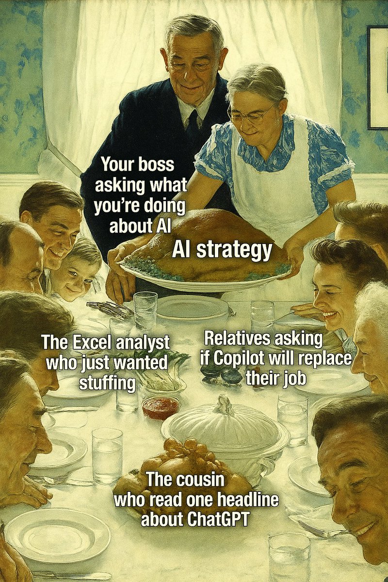 gjmount's tweet image. AI for Excel in a week... early bird sales end TONIGHT! eventbrite.com/e/ai-for-excel…

When your boss asks what you’re doing about AI… do you have a good answer?

Or worse… when your relatives bring it up at Thanksgiving and suddenly you’re the family expert because “you work with…