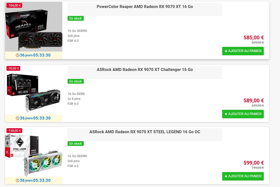 Plusieurs AMD Radeon RX 9070 XT 16 Go dispo à des prix ultra intéressants !

👉cutt.ly/PtrDQgf8

⚡ Stock limité !