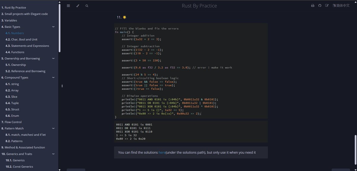 stackerlabsdev's tweet image. Day 2 of learning Rust 🦀

Finished the Numbers chapter from &quot;Rust by Practice&quot;.

It was nice to refresh my memory on the binary system and bit operators, honestly forgot how fun they can be.

#rustlang #buildinpublic