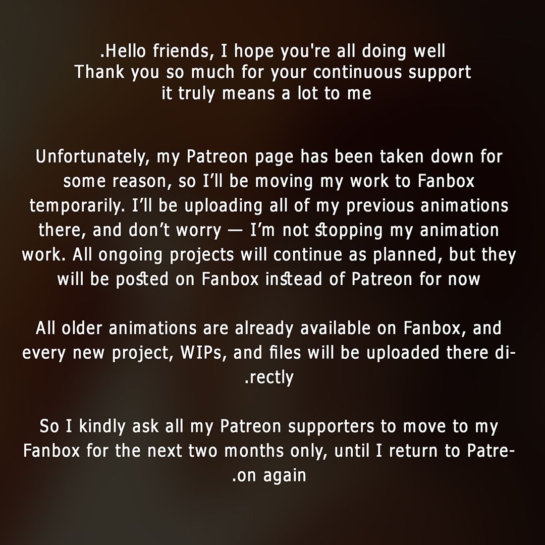 My Patreon page has been taken down, so I’m moving temporarily to Fanbox.
Please join me here for the next 2 months ↓
darkleo582.fanbox.cc