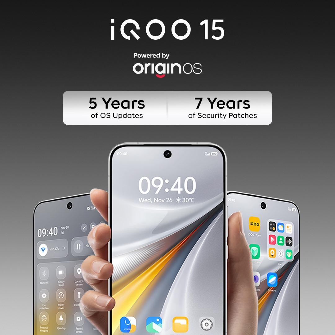arindam2025's tweet image. 🔥 Longevity redefined! 🔥
The new iQOO 15, powered by OriginOS, is setting a new standard for updates:
5 Years of OS Updates
7 Years of Security Patches
Your phone is built to last. Future-proof your smartphone experience! #iQOO15 #OriginOS #AndroidUpdates #TechNews