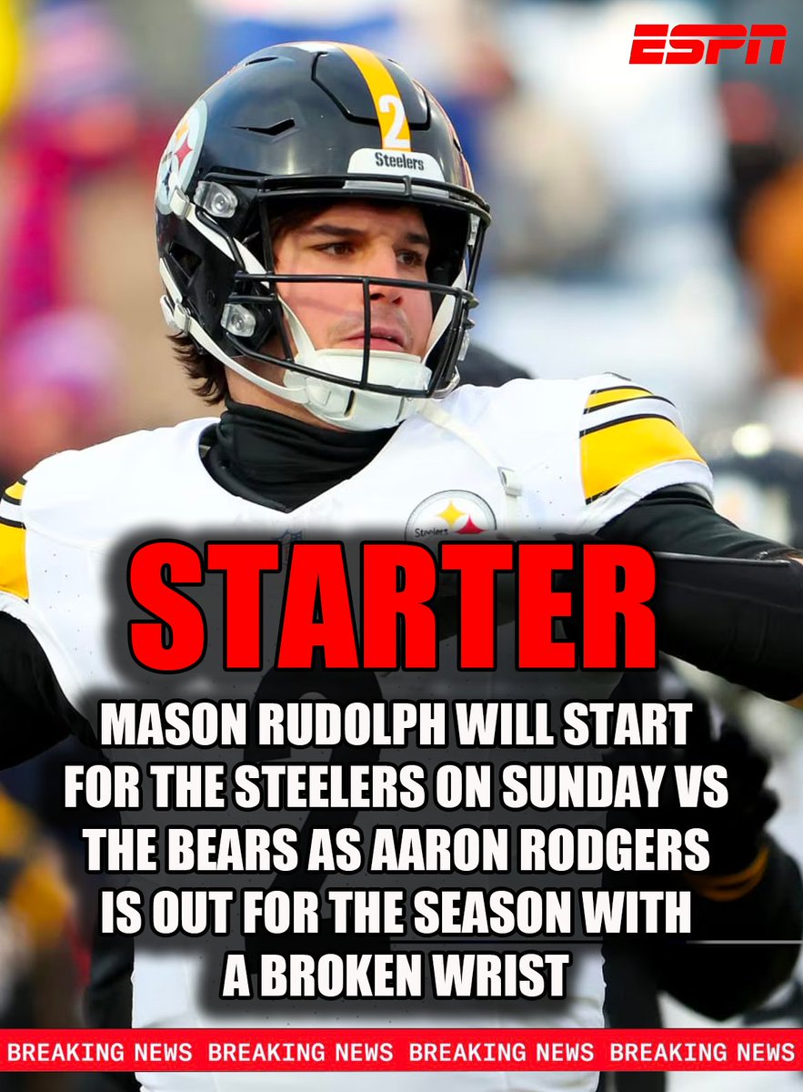 PatrickWCutler's tweet image. BREAKING:  Mason Rudolph will start for the Pittsburgh Steelers on Sunday, as Aaron Rodgers is out for the season after completely shattering his wrist vs the Bengals...more details to come...#nflmemes #parody #satire