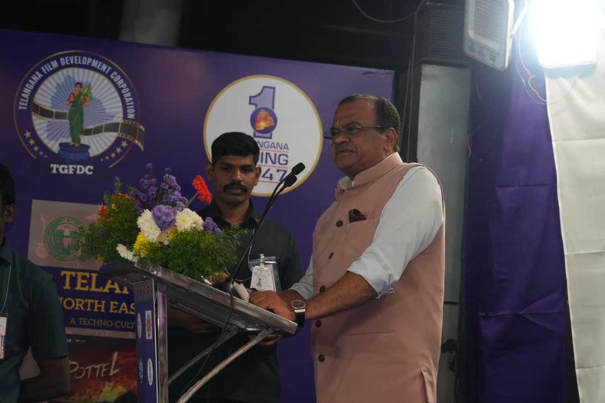 IPRTelangana's tweet photo. 🎬 Strengthening Cultural Bonds Through Cinema

Hon’ble Governor of Telangana Shri @Jishnu_Devvarma presented mementoes & certificates to filmmakers from the Northeast at the Telangana–North East Film Festivals at Prasads IMAX today.

🤝 Major Collaboration Milestone
A key MoU was exchanged between Assam SFDC & Telangana SFDC in the presence of Hon’ble Governor to boost film cooperation & production partnerships.

Hon’ble Minister Shri @KomatireddyKVR highlighted Telangana’s world-class film ecosystem — heritage landmarks, diverse landscapes & advanced studios — inviting NE filmmakers to choose Telangana as their top production destination.

#TelanganaCinema #NorthEastCinema #HyderabadFilmHub #FilmTourism #CulturalExchange #TFDC #TNEFF2025 #iprtelangana #telanganarising2047