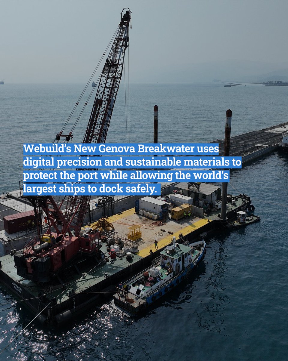Webuild_Group's tweet image. 🚢Colossal caissons, precision engineering, and the power to protect cities. #Webuild’s New Genova Breakwater is a climate-resilient marvel, safeguarding the port, enabling the world’s largest ships, and setting new standards for #sustainable marine #infrastructure. 

Discover…
