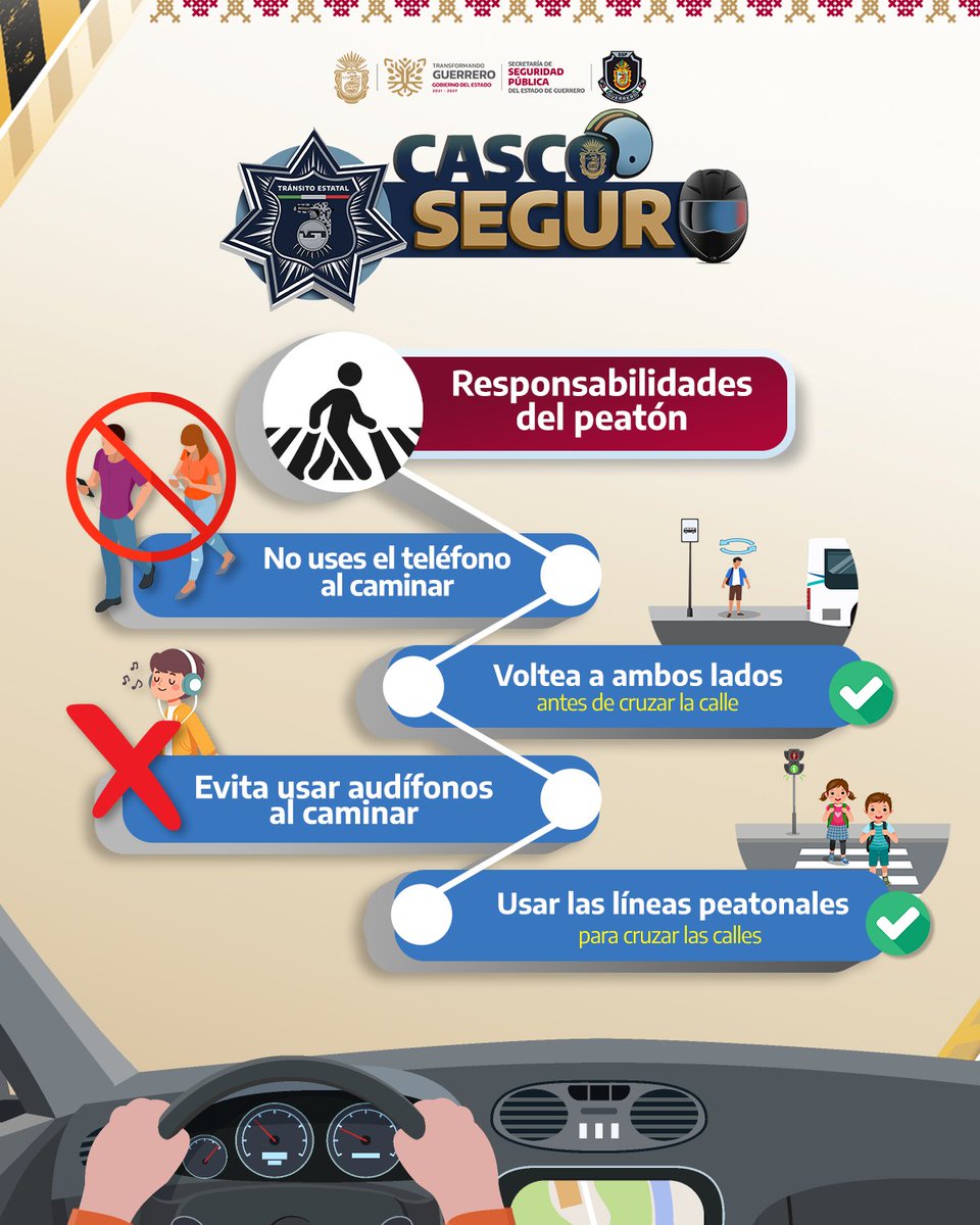 SGG_Gro's tweet image. 🚶‍♂️👣 ¡Tu seguridad comienza con pequeñas acciones!
✅ Camina por las aceras
✅ Cruza en las líneas peatonales
✅ Usa los puentes peatonales
🚦 Respeta el semáforo
#SeguridadVial #CascoSeguro