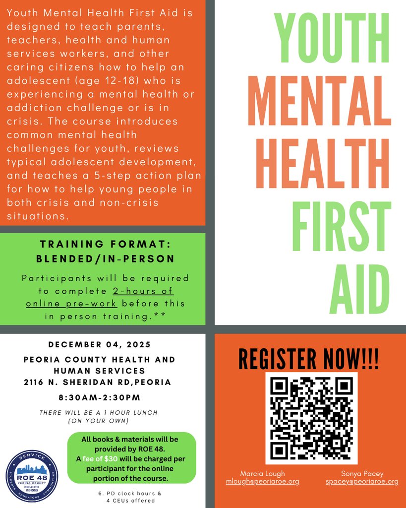 🧠 Youth Mental Health First Aid Training is back!
Sonya Pacey + Marcia Lough can’t wait to host another session.

📅 Register by Nov. 24 to secure your spot:
eventbrite.com/e/152721704027…

 #YouthMentalHealth #RegisterNow