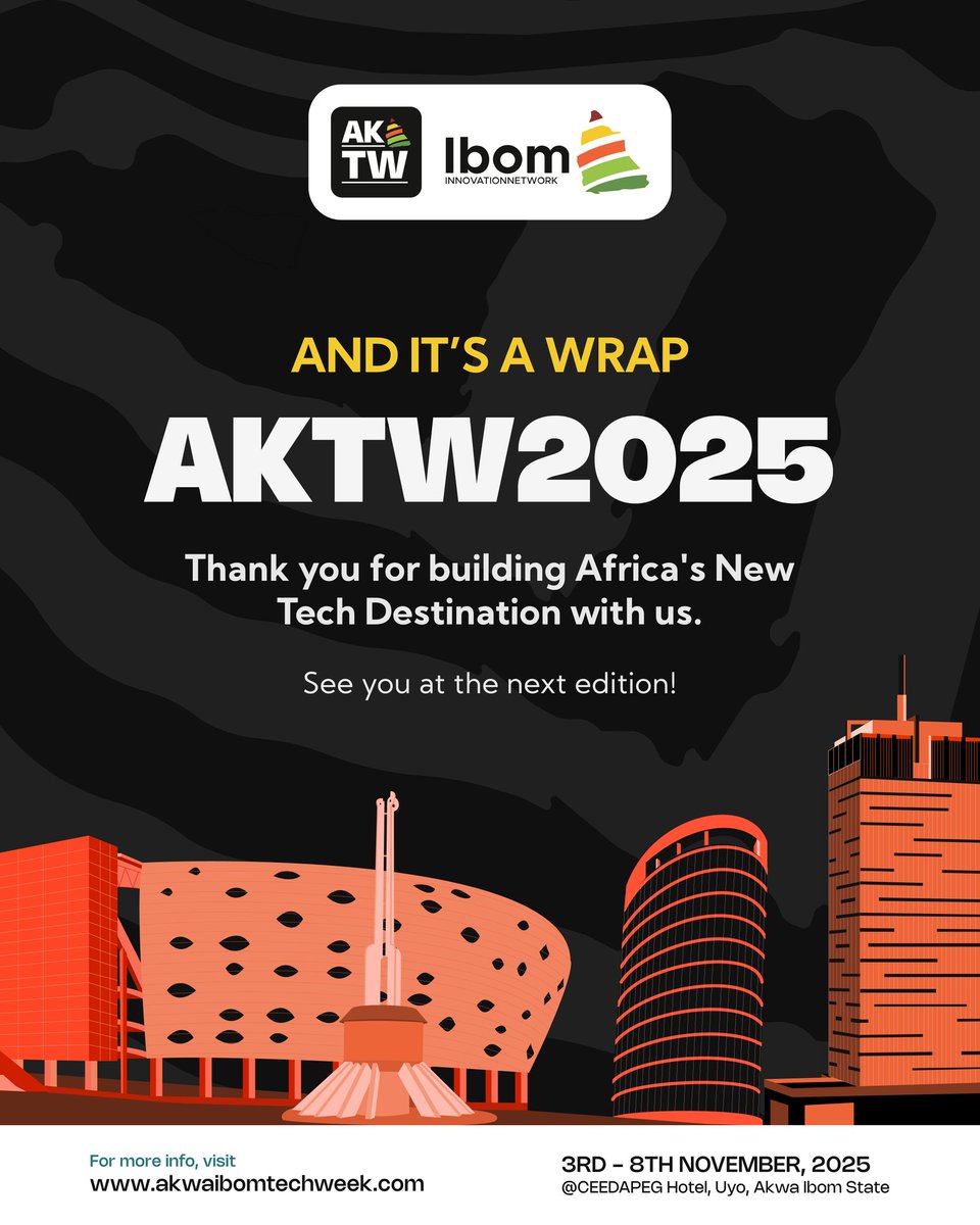 IbomTechWeek's tweet image. Akwa 2025 was a great success!

6 days. Countless moments. Unforgettable experiences.

From the innovators and speakers, to our partners, volunteers, and every single attendee - thank you for showing up and shaping the future with us.

Together, we proved that Akwa Ibom is more…