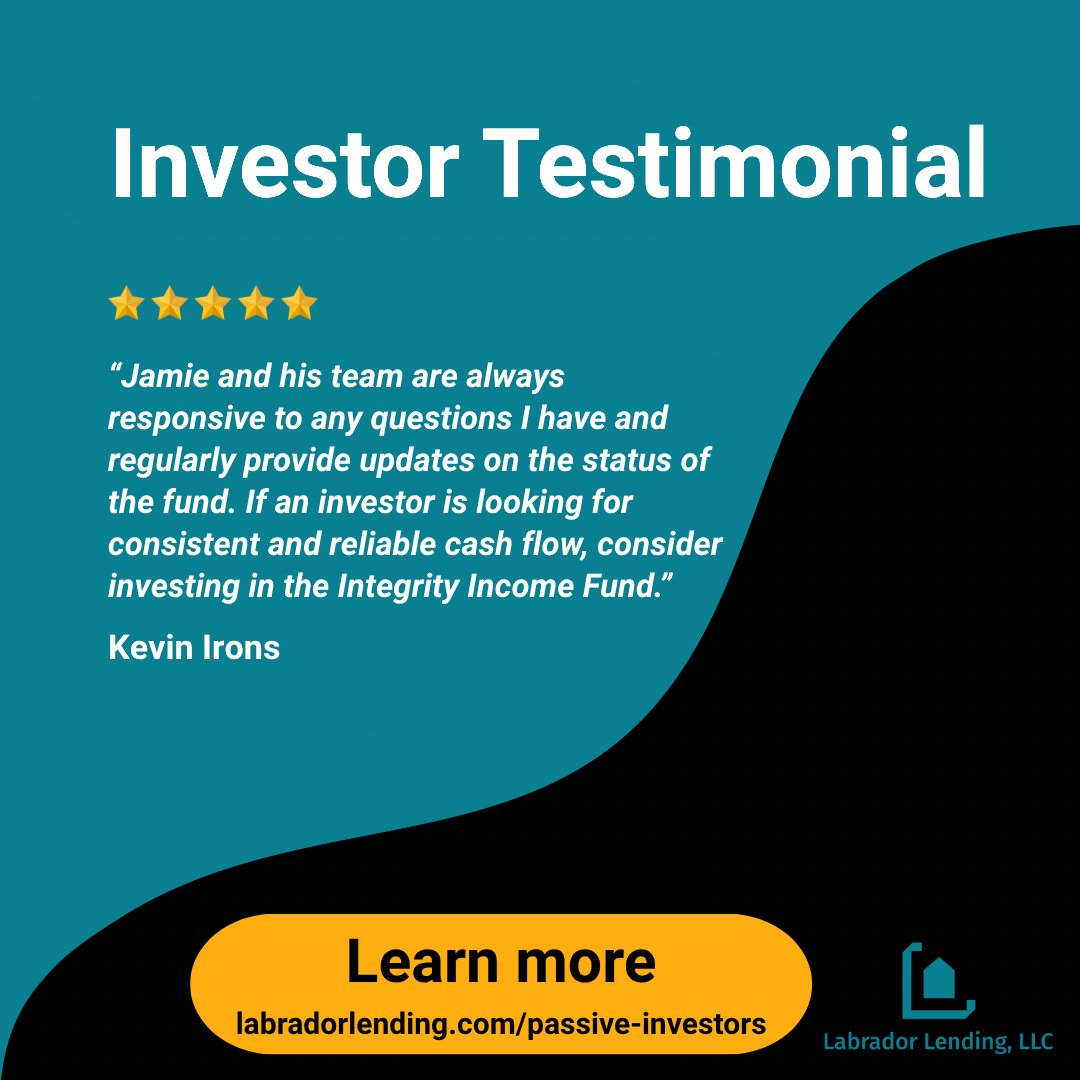 LabradorLending's tweet image. 💬 Investor Spotlight: Kevin Irons

💡 Curious about how our note fund works? Visit our website to learn more ➜ labradorlending.com/passive-invest…

#IntegrityIncomeFund #InvestorTestimonial #LabradorLending #NoteInvesting #PassiveIncome #AlternativeInvesting #FinancialFreedom