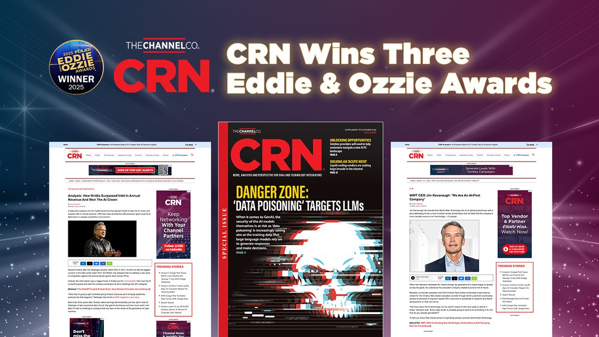 CRN's tweet image. Congratulations to our editorial team on recently winning three Eddie Awards as part of @foliomag’s 2025 Eddie and Ozzie Awards for the following pieces!

Category: Analysis &amp;gt; B2B
Winning Title of Entry: The Rise Of @nvidia, The Fall Of Intel by @CRN Senior Editor @DylanOnChips:…