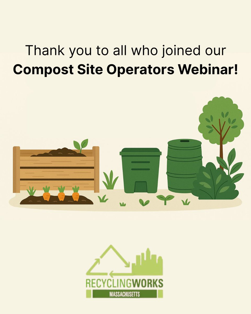 🌿 Thanks for joining our Compost Site Operators   Webinar!
 Huge thanks to James McSweeney + all attendees who joined the   discussion.
    Need compost site help?
    📞 (888) 254-5525 | 📧 info@recyclingworksma.com  | recyclingworksma.com