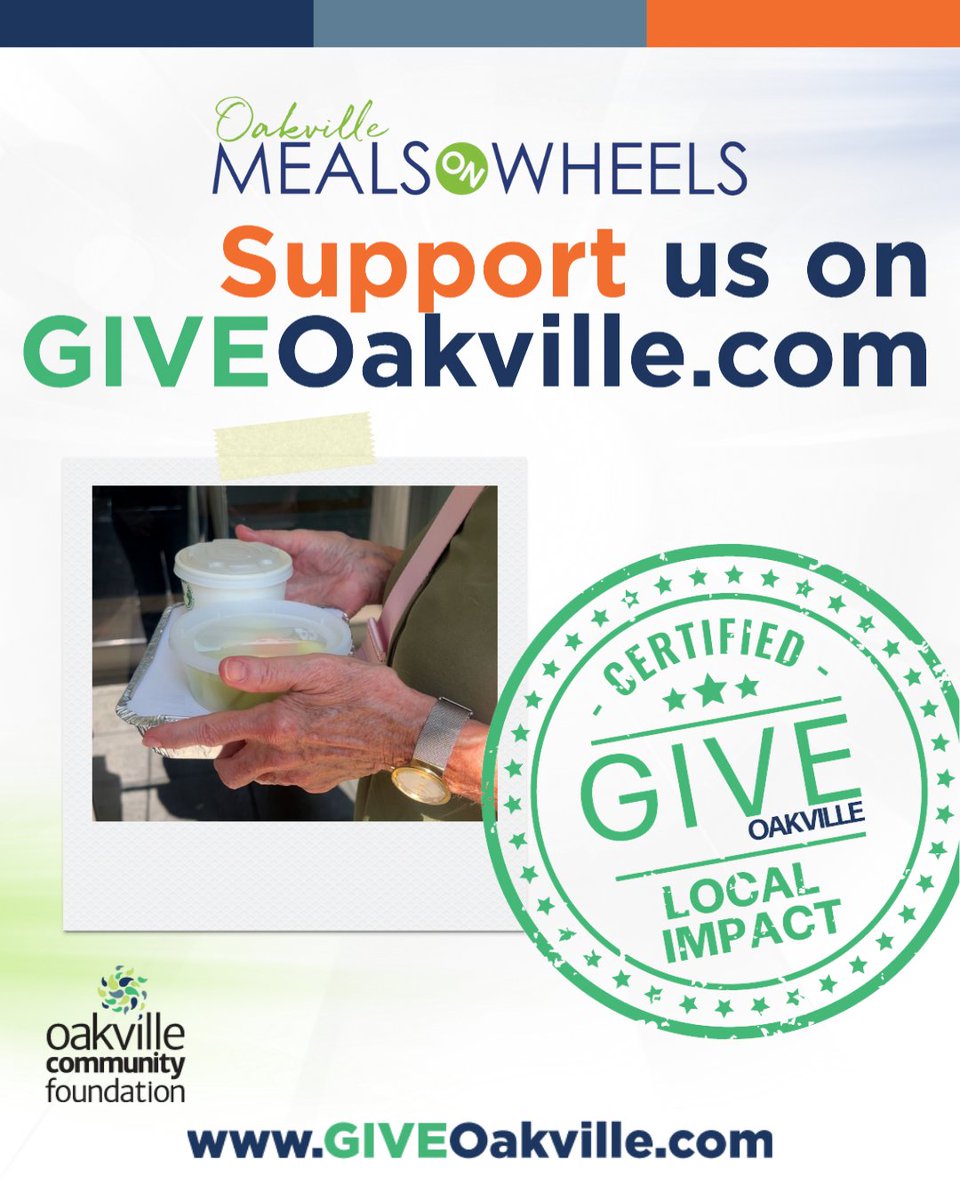 Oakville Meals on Wheels is excited to be included in <a href="/OakvilleCF/">Oakville Community Foundation</a>’s #GIVEOakville! 💚 Our fundraising goal can only be achieved thanks to generous donations from people like you. The Foundation covers all credit card fees, so 100% of your donation goes straight to helping