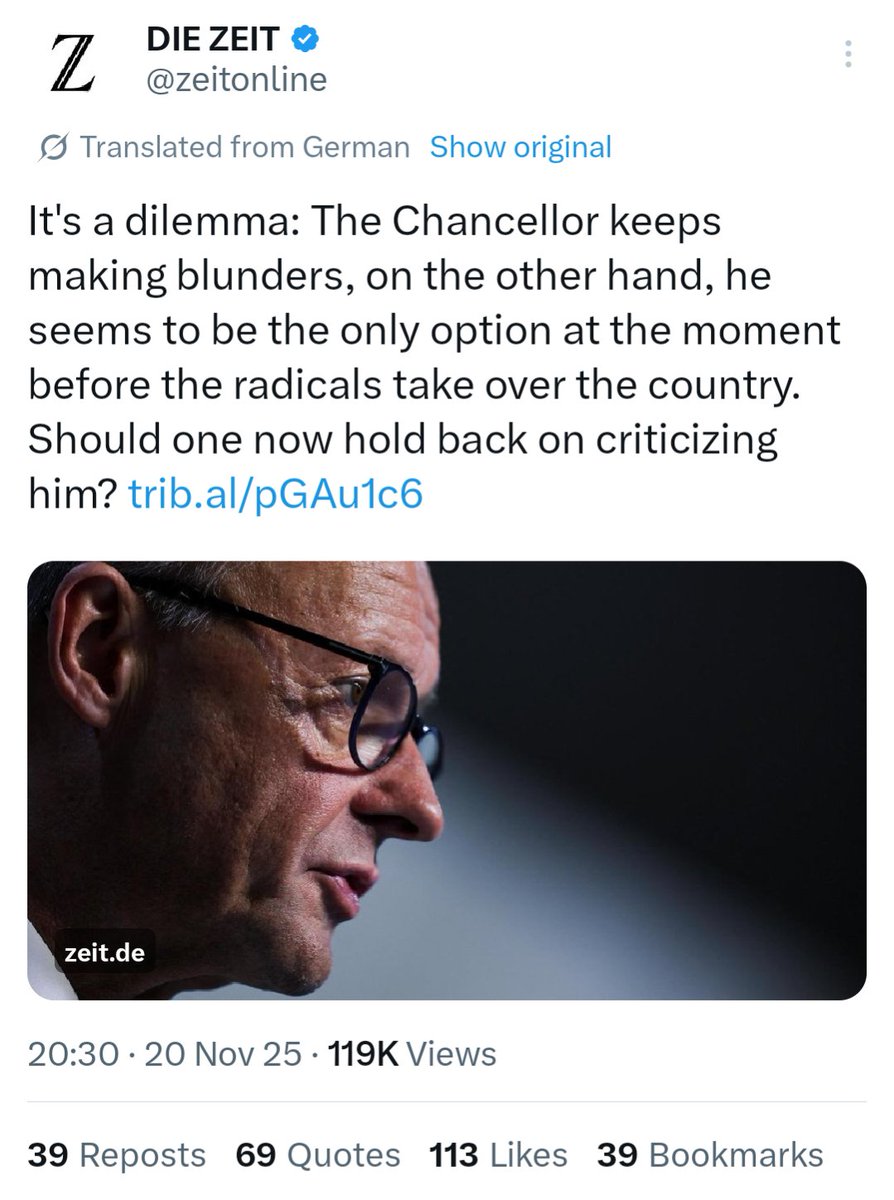 Wow. German centrist high-brow weekly basically saying: "We should not criticise our country leader for his berlusconesque gaffes or the far-right will get into power! " 🙈😂