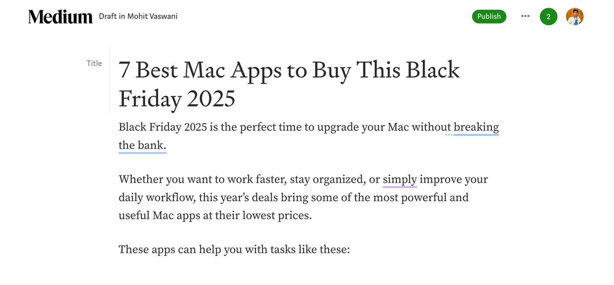 I'm writing an article about the best Black Friday deals for Mac apps.

Already got 2 best apps for the article

1. DeskRest by <a href="/1Marceeelll/">Marcel Hagmann</a> 
2. ScreenCharm by <a href="/sergeynazarovx/">Sergey Nazarov</a> 

finding more...