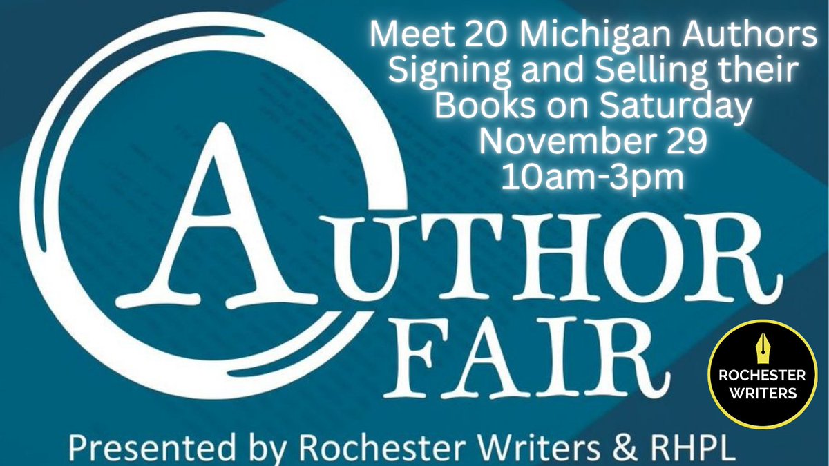 Join us in person for the 7th Annual Rochester Author Fair &amp; Book Sale on Saturday, November 29, from 10am to 3pm at the Rochester Hills Public Library in Downtown Rochester, Michigan.

#RochesterWriters #AuthorFair #RochesterAuthorFair #WritingCommunity #DowntownRochester
