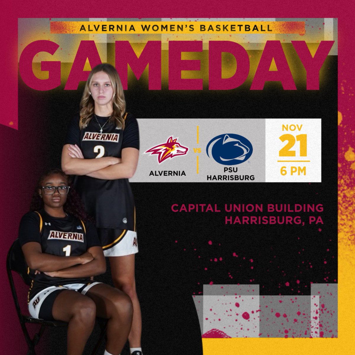 It's Game Day!!! The Golden Wolves will travel to Penn State Harrisburg to take on the Nittany Lions.  Tip-Off is at 6 PM! #auwbb #goldenwolves #earsup