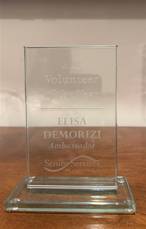 Our very own Elisa Demorizi earned the Volunteer of the Year award at the reception for volunteers event organized by Senior Services. She does AMAZING work at our food hubs and she is great at connecting seniors to resources around the City of Alexandria. Yay Elisa!