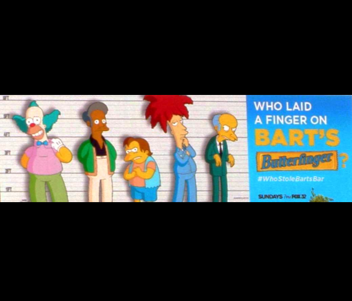 TVTOYMEMORIES's tweet photo. CBS has a new TV series. It is called - "CSI: Butterfinger candy bar THEFT". OK, that was a bit of a stretch, but I really love this billboard image. I photographed it back in 2012. I used it for an old blog that I had. I am recycling it
#Simpsons #candy #billboard #butterfinger https://t.co/FQb3bPIAD1