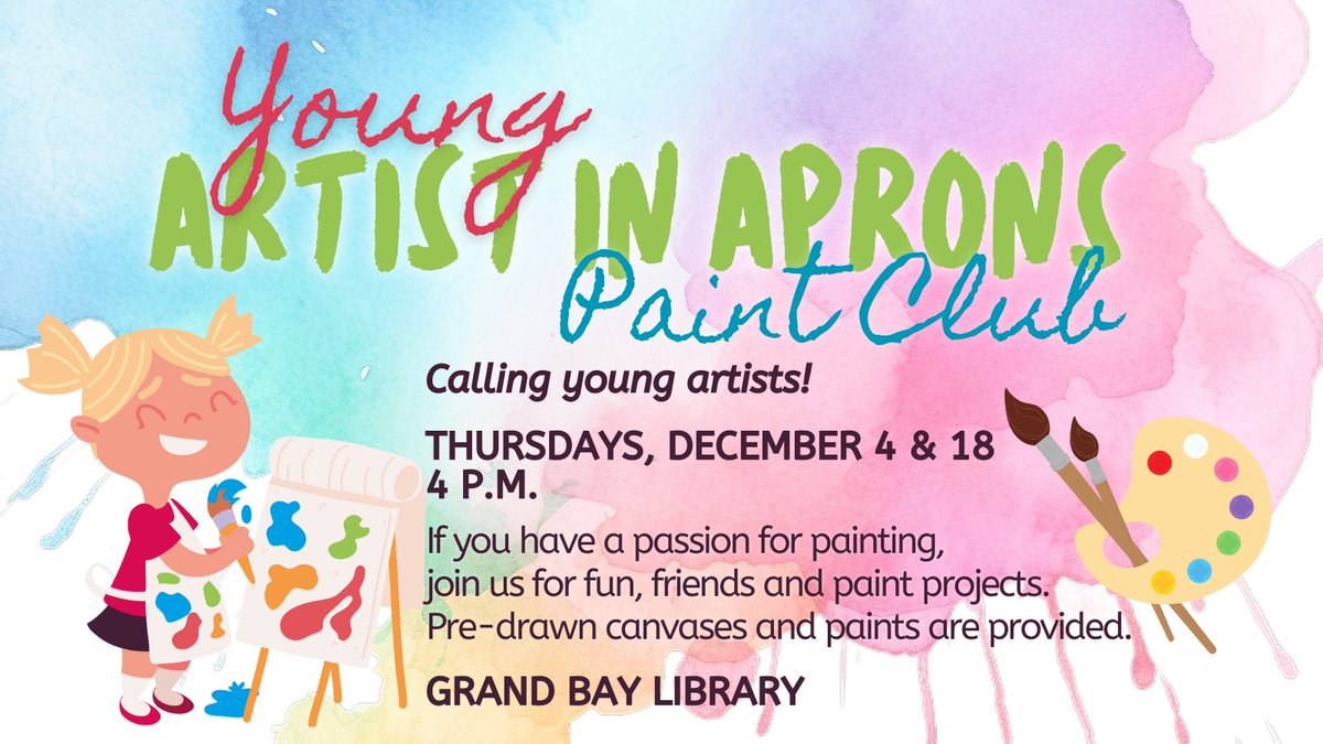 MobPubLib's tweet image. Calling All Young Artists! Join us at Grand Bay Library for painting fun this December! bit.ly/47UcrGV #grandbayal #libraryprograms #youngartists #mobilepubliclibrary #mobileal