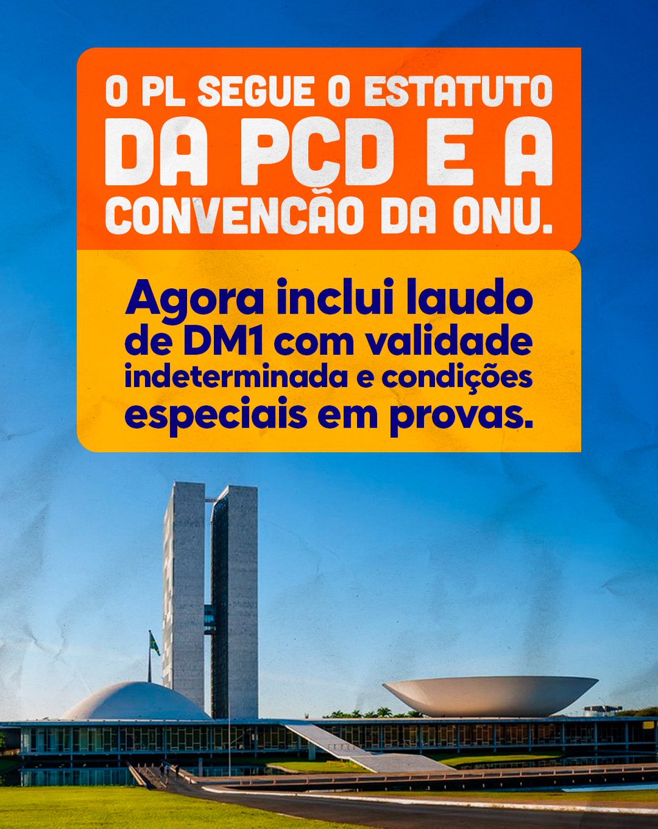 randolfeap's tweet image. O Projeto de Lei DM1 é fruto de uma construção coletiva que garante o enquadramento da pessoa com diabetes mellitus tipo 1 como pessoa com deficiência. Com isso, assegura direitos fundamentais, como a validade indeterminada do laudo médico e a possibilidade de adaptação da…