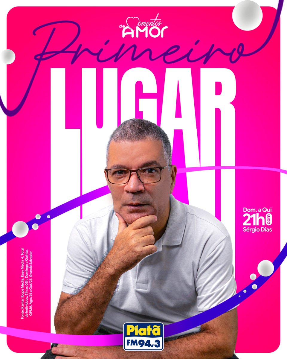 PiataFM's tweet image. NOITE FICA MAIS LEVE COM ELE 💥🥇📻

O Momentos de Amor com Sérgio Dias está em 1º lugar, encantando corações e trazendo aquela atmosfera romântica que transforma qualquer noite em algo único. 💛
De segunda a sexta, às 21h, sintoniza na NÚMERO 01 e deixa o amor falar mais alto!