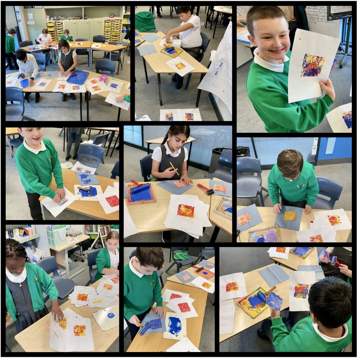 Y5 completed the third layer of colour on their reduction print designs, to complete their <a href="/Curriculum_USP/">Curriculum with USP</a> printmaking unit in Art. The children added to their range of skills and the outcomes were fantastic! Well done Y5 🎨