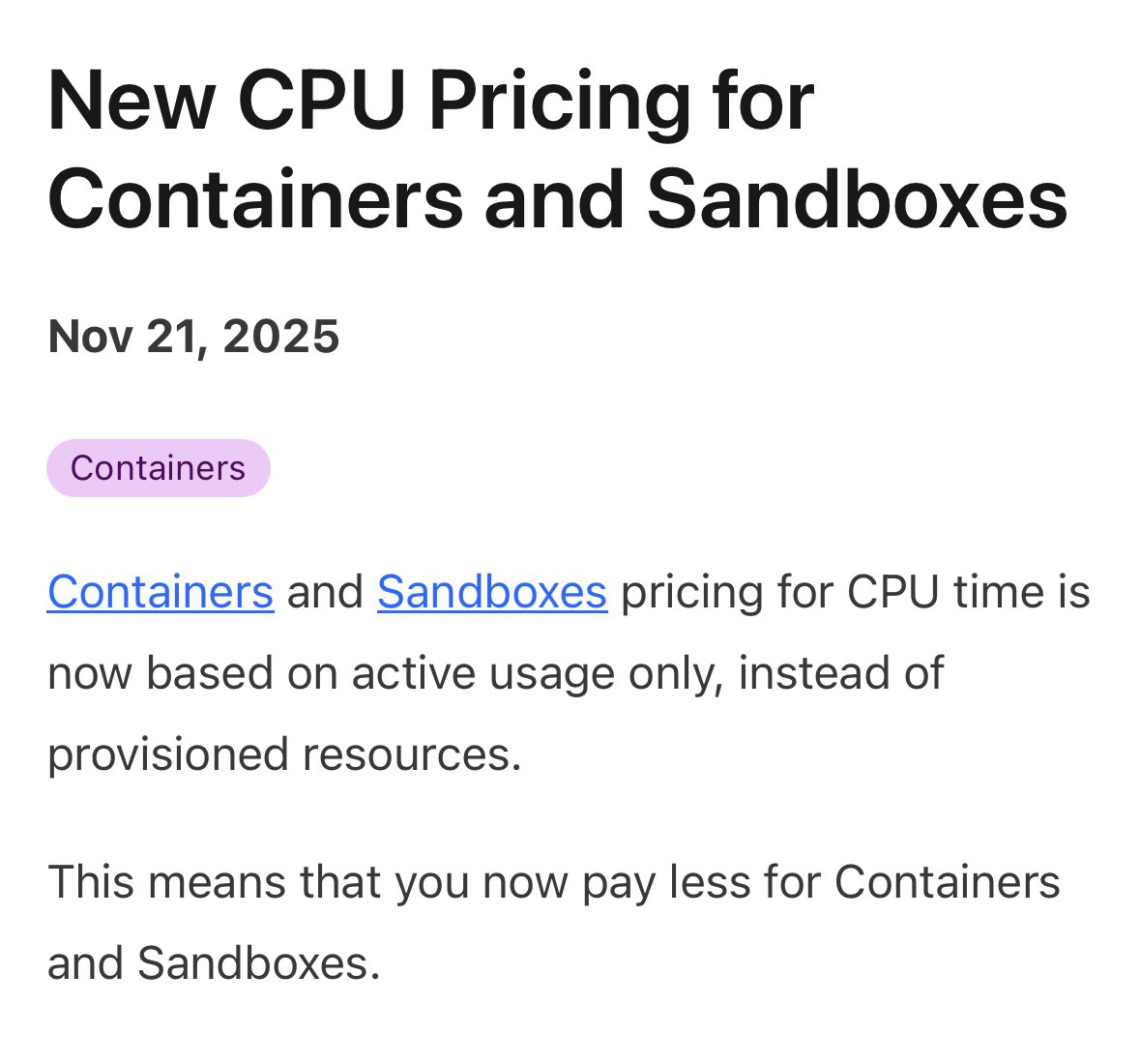 🚨 Atualizamos os preços dos contêineres do @cloudflare (e, consequentemente, dos sandboxes) para cobrar apenas pelo uso