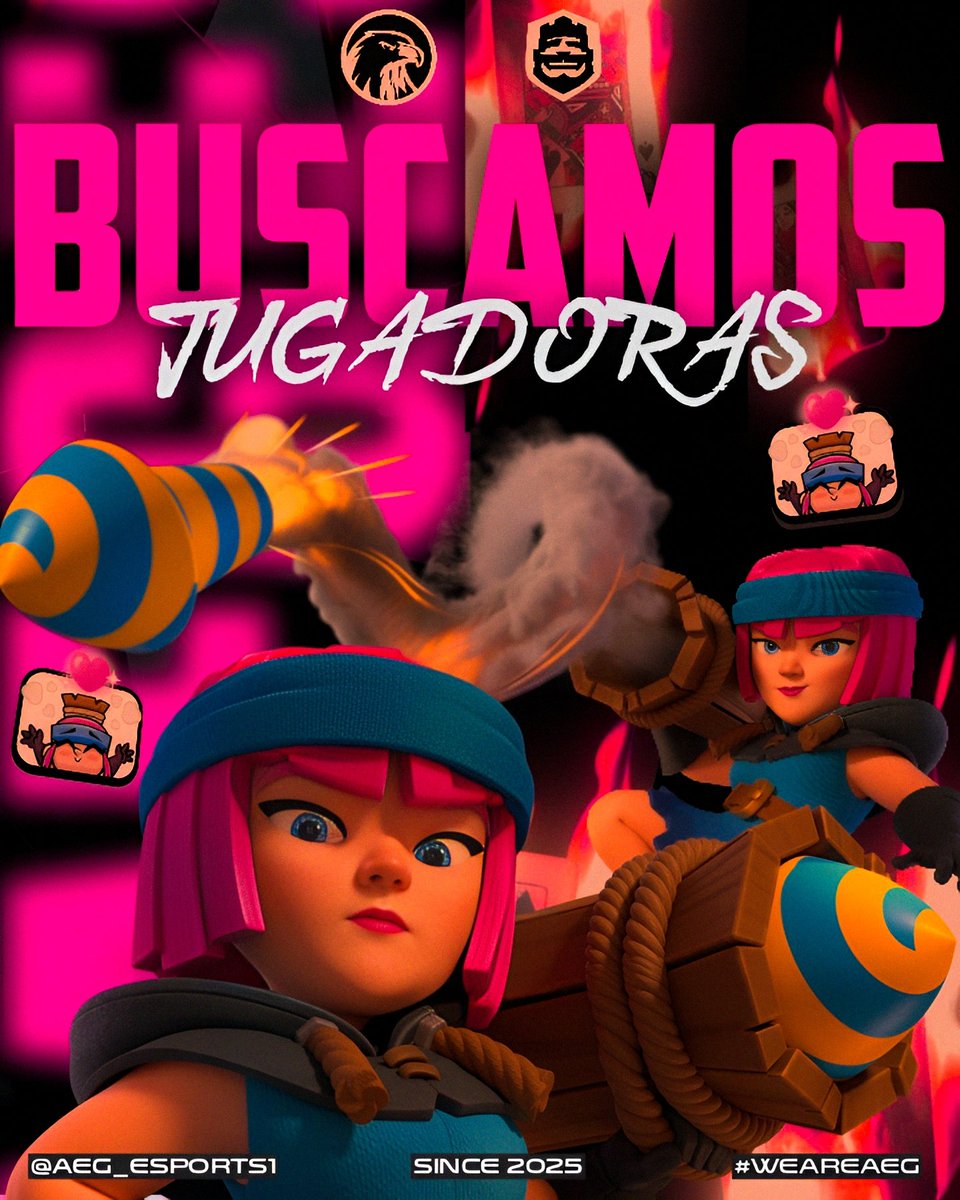 ¡AEG eSports abre su equipo femenino! ⭐🚺

⚔️ | Mucha actividad 
😊 | Buen ambiente
💵 | Premios

Y más...

Si eres una jugadora de Clash Royale y quieres unirte al equipo envíanos un mensaje al DM 📩.

#ClashRoyale #WeAreAEG 🦅.