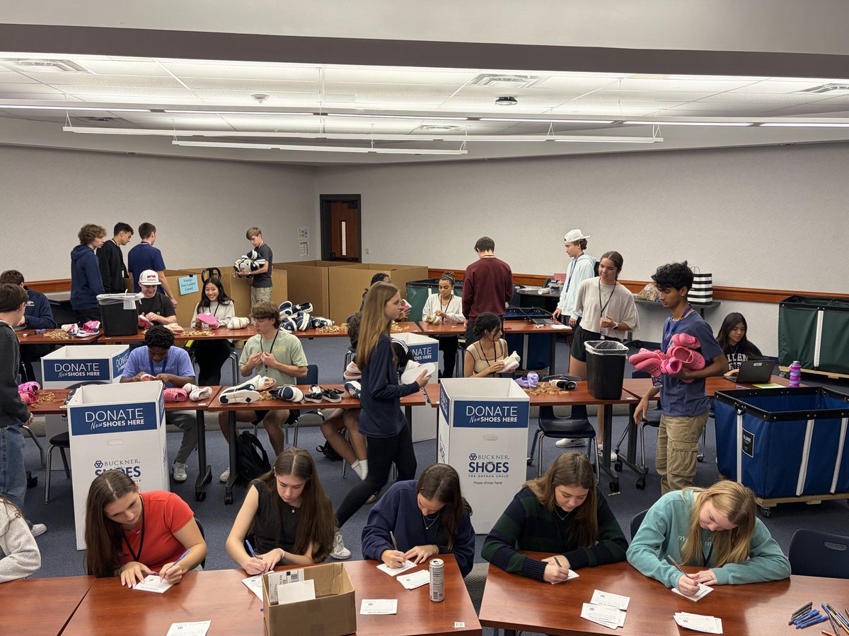 country_allen's tweet photo. Cross country helped lead Buckner Shoes for Orphans Souls service project for Eagle Give Day. We processed 863 new pairs of shoes that will be donated to someone in need of them. https://t.co/tAhZkNZm0H