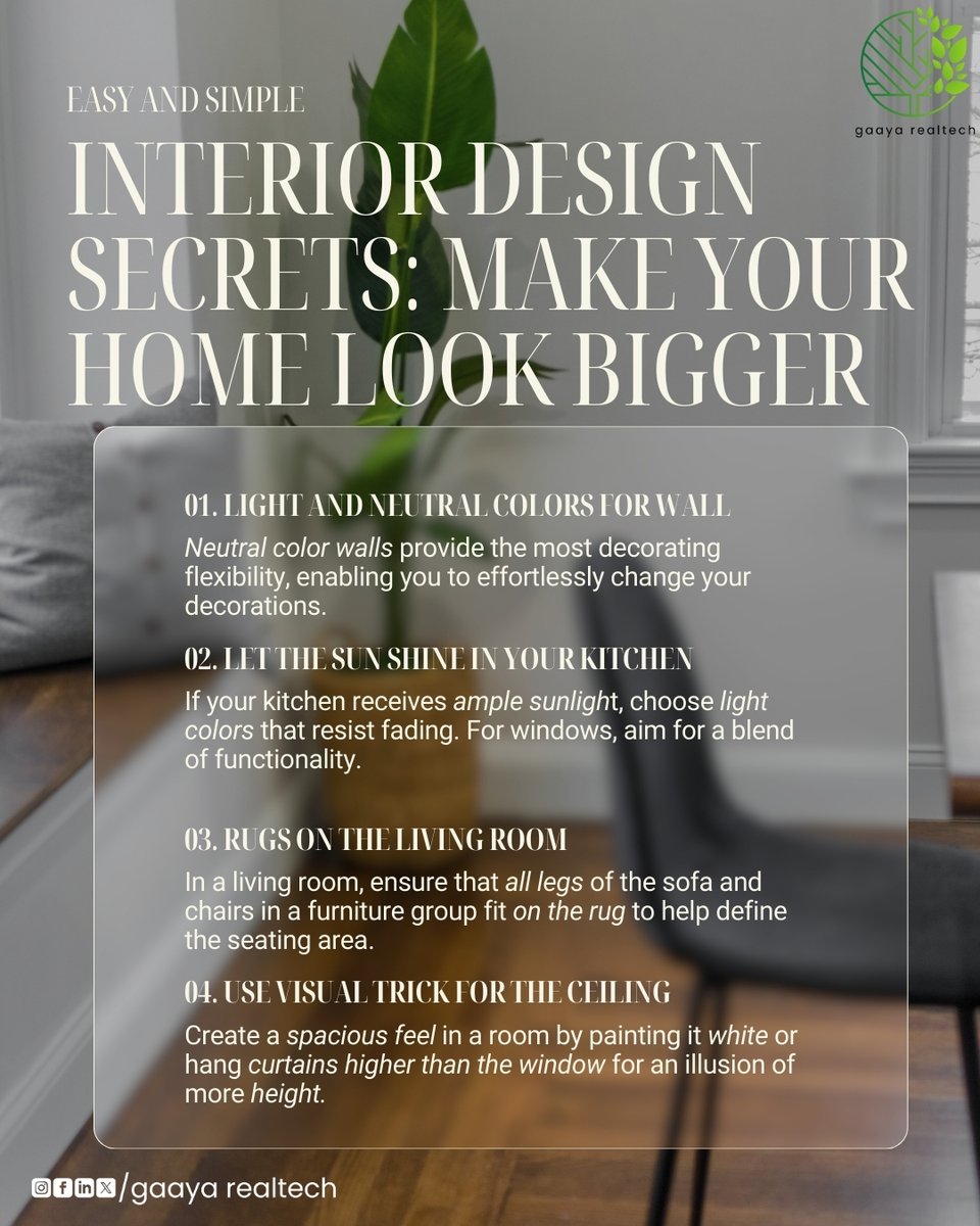 GaayaBuilds's tweet image. Unlock BIGGER living! ✨🏡 Simple design hacks can make your home feel twice its size. Think mirrors, light colors &amp;amp; smart furniture! Ready to transform your space? #InteriorDesign #SmallSpaces #HomeHacks