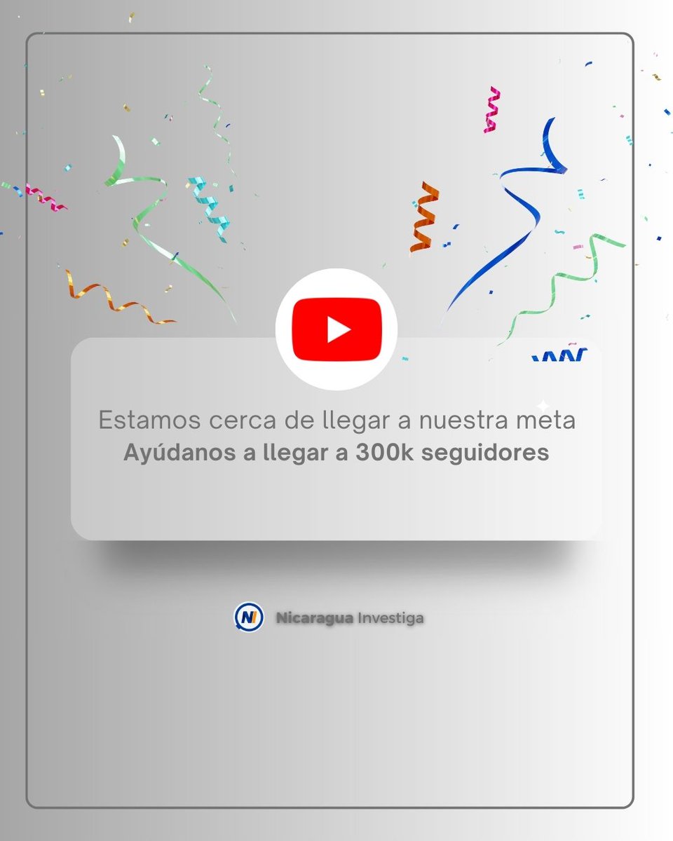 Estamos a 47 suscriptores para los 300 mil en nuestro canal de YouTube. Es gratificante saber que con solo 7 años somos un medio de comunicación de referencia, contamos otras historias y hemos incomodado a la dictadura. ¡Gracias por su apoyo! 🥳 acortar.link/erXLTO