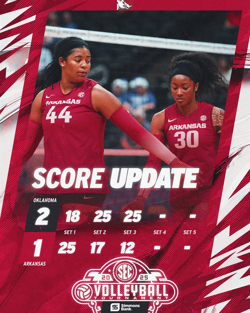 RazorbackVB's tweet image. Sooners go up 2-1