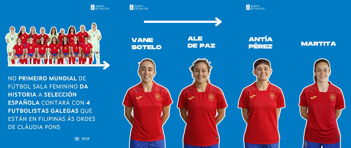 ⚽ As galegas  <a href="/AledePazG/">ALE</a> , <a href="/Vaneyvienen/">Vane Sotelo</a> , <a href="/maartitaa9/">Martitaa ⚽</a> e <a href="/antiaperez10/">Antía Pérez</a> estarán ás ordes de Clàudia Pons 
 
➕ Tamén están convocadas coa na <a href="/SEFutbolFem/">Selección Española Femenina de Fútbol</a> deportistas ligadas a Galicia como: <a href="/danyafera8/">Dany Domingos🇧🇷🇪🇦</a> ou <a href="/irenesamper16/">Irene Samper</a> . Caeu da lista por lesión de última hora <a href="/pgmota7/"># PeQue #</a>