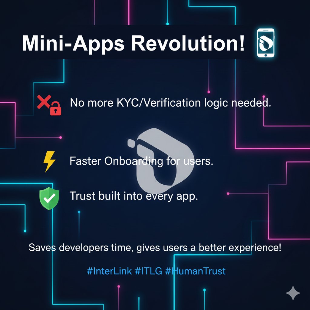 AllMahir21249's tweet photo. Mini-Apps Revolution! 📱
InterLink's Human Trust Layer means:
❌ No more KYC/Verification logic needed.
⚡️ Faster Onboarding for users.
✅ Trust built into every app.
Saves developers time, gives users a better experience!
#InterLink #ITLG #HumanTrust #ITL @k https://t.co/ftLV27ws6M