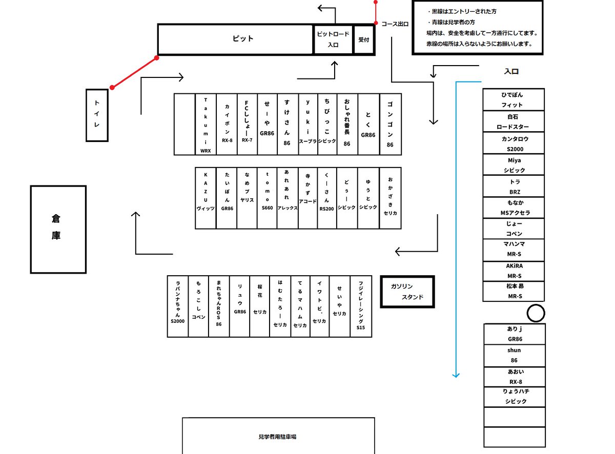 直前で申し訳ないですがパドック配置変わりました！
スタッフが案内いたしますので誘導に従っていただければと思います！

#にーけん走