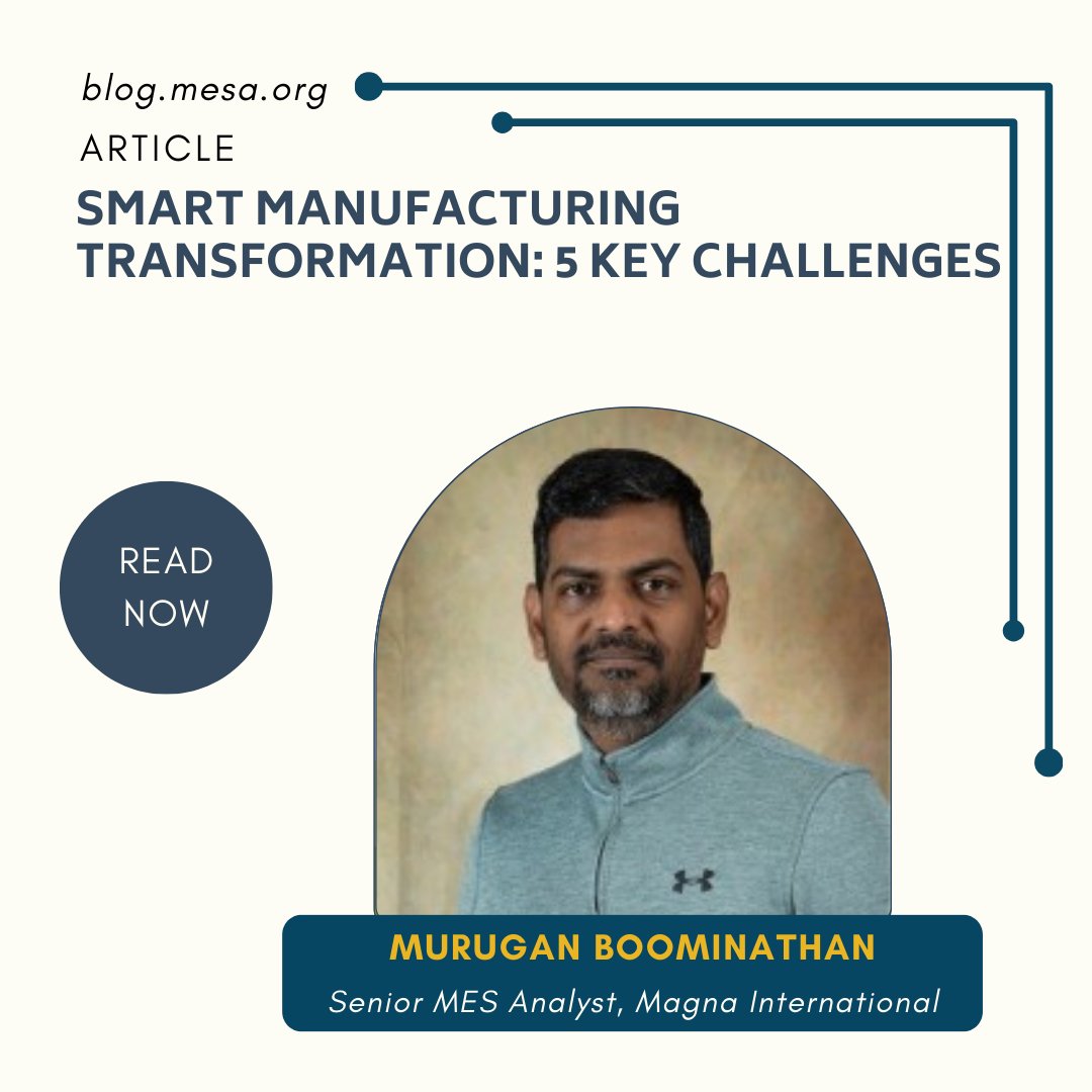 MESAp2e's tweet image. Smart Manufacturing Transformation: 5 Key Challenges
The automotive industry is accelerating toward a digital future, but the journey isn’t simple.

Read the full breakdown and get ahead of what’s next in manufacturing.
blog.mesa.org/2025/11/smart-…