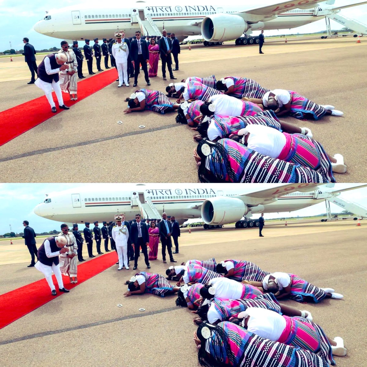 ऐसे दृश्य दुनिया में कम ही देखने को मिलते हैं ..
जोहेन्सबर्ग में पीएम मोदी जी को पारंपरिक 
तरीके से सम्मान दिया गया 
लोग ज़मीन पर झुककर अभिवादन करते दिखे ..
ये भारत की बढ़ती वैश्विक प्रतिष्ठा का प्रतीक है ..
#PMModi #Johannesburg #IndiaOnGlobalStage