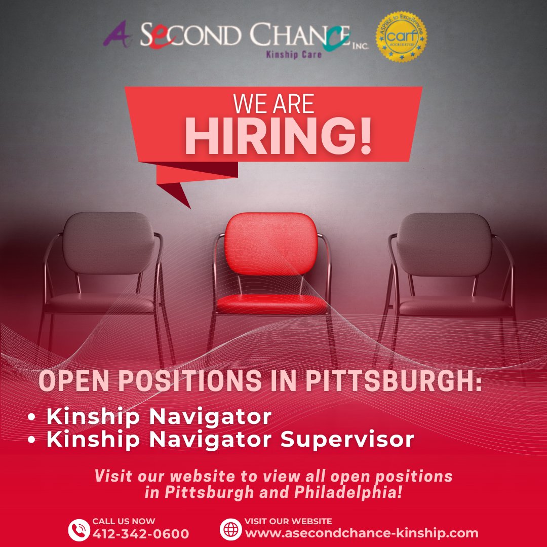 ASCI_Kinship's tweet image. WE’RE HIRING! Ready to make a real impact? Join us in empowering #children &amp;amp; #families every day. 💙 Explore open positions &amp;amp; start making a difference!

asecondchance-kinship.com/careers/open-p…

#ASCI #Pittsburgh #Philadelphia #jobs #childwelfare #caseworker #fostercare #kinship #socialservices