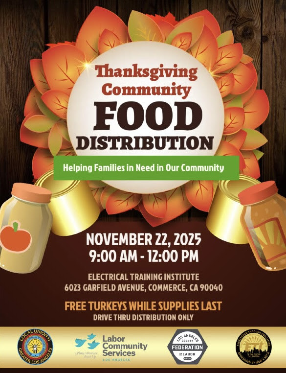 Thanksgiving Community Food Distribution this Saturday 11/22 -- all are welcome! 

If you are available to help distribute food boxes starting at 7:30 a.m., please email Norma Lopez: norma@lcs-la.org