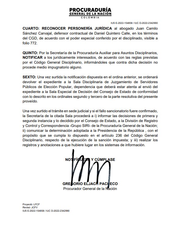 antamanece's tweet image. La @PGN_COL ha confirmado la sanción de suspensión e inhabilidad por 6 meses contra el exalcalde de Medellín, @QuinteroCalle.
La decisión se mantiene por su presunta participación en política, un caso que generó controversia durante su mandato.
#Procuraduría #DanielQuintero…
