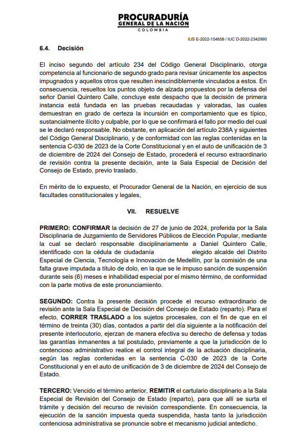 antamanece's tweet image. La @PGN_COL ha confirmado la sanción de suspensión e inhabilidad por 6 meses contra el exalcalde de Medellín, @QuinteroCalle.
La decisión se mantiene por su presunta participación en política, un caso que generó controversia durante su mandato.
#Procuraduría #DanielQuintero…